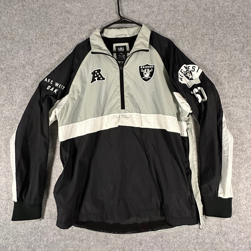 NFL Team Apparel Raiders Windbreaker Large Black Gray Mens AFC West Quarter Zip